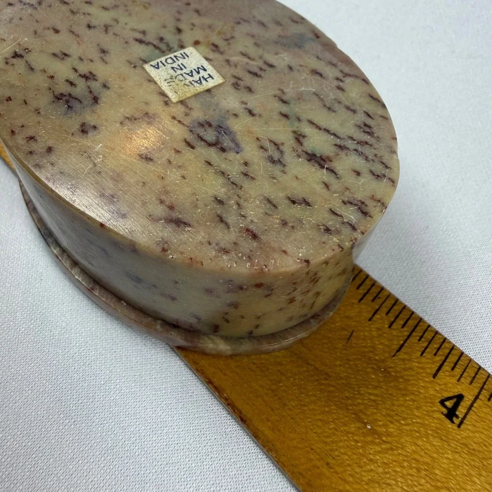Vintage Hand Carved Soapstone Trinket Box‎ with Floral Inlay – Made in IndiaBoho